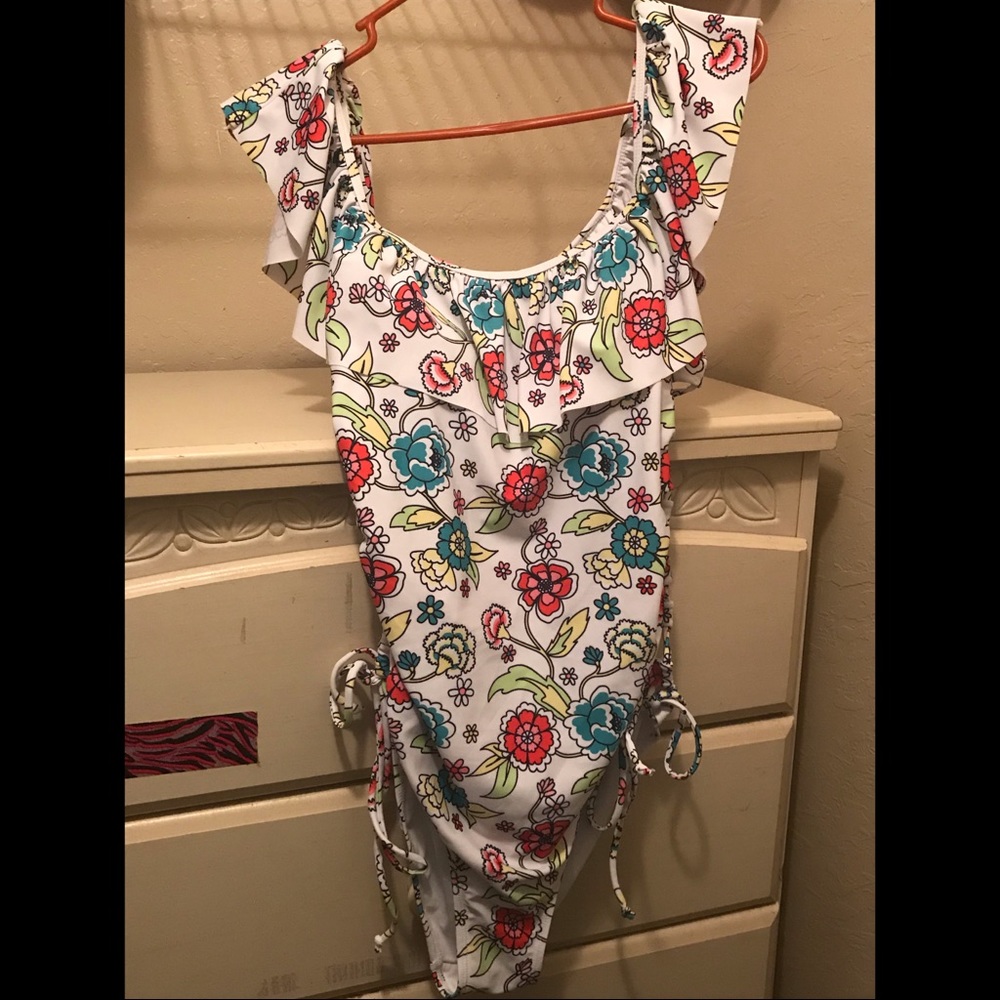 YMI one piece off the shoulders bathing suit.